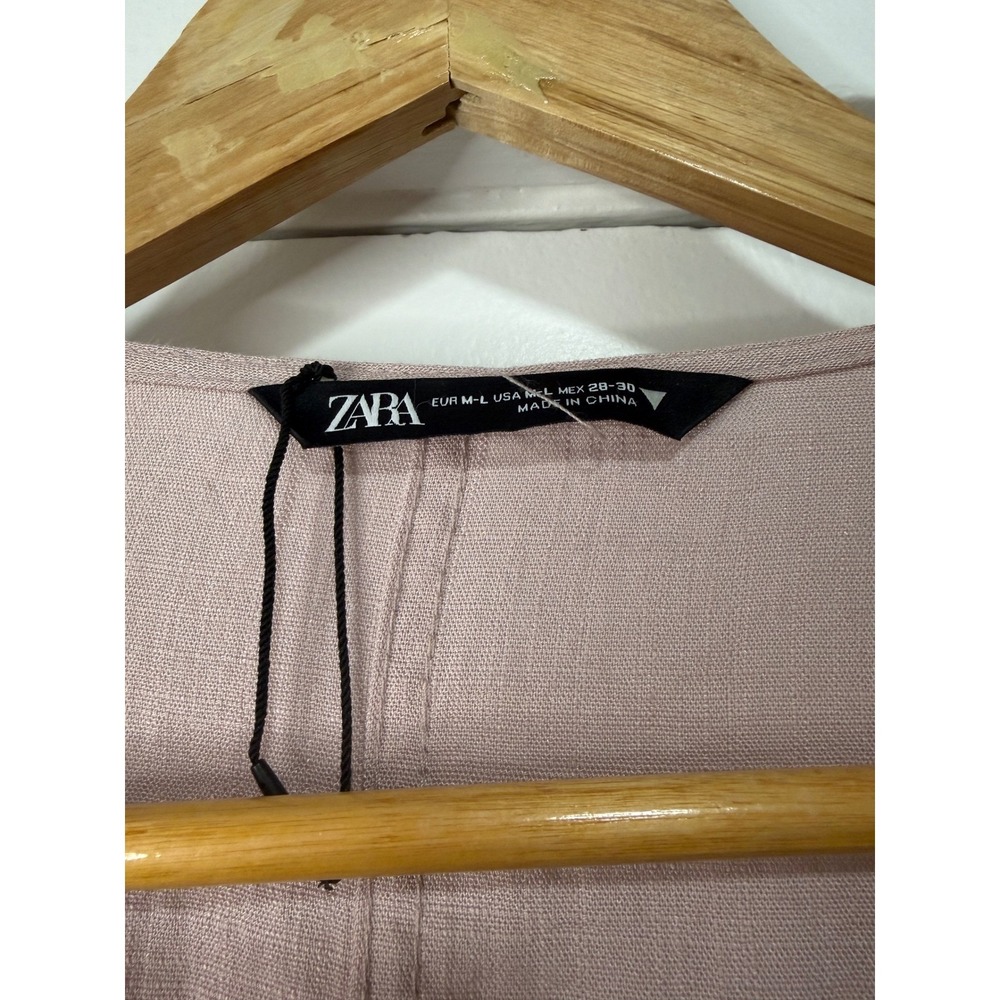 Zara Women Blush Pink Linen Blend Wrap Top Long Sleeve Kimono Style NWOT Medium - Picture 12 of 14